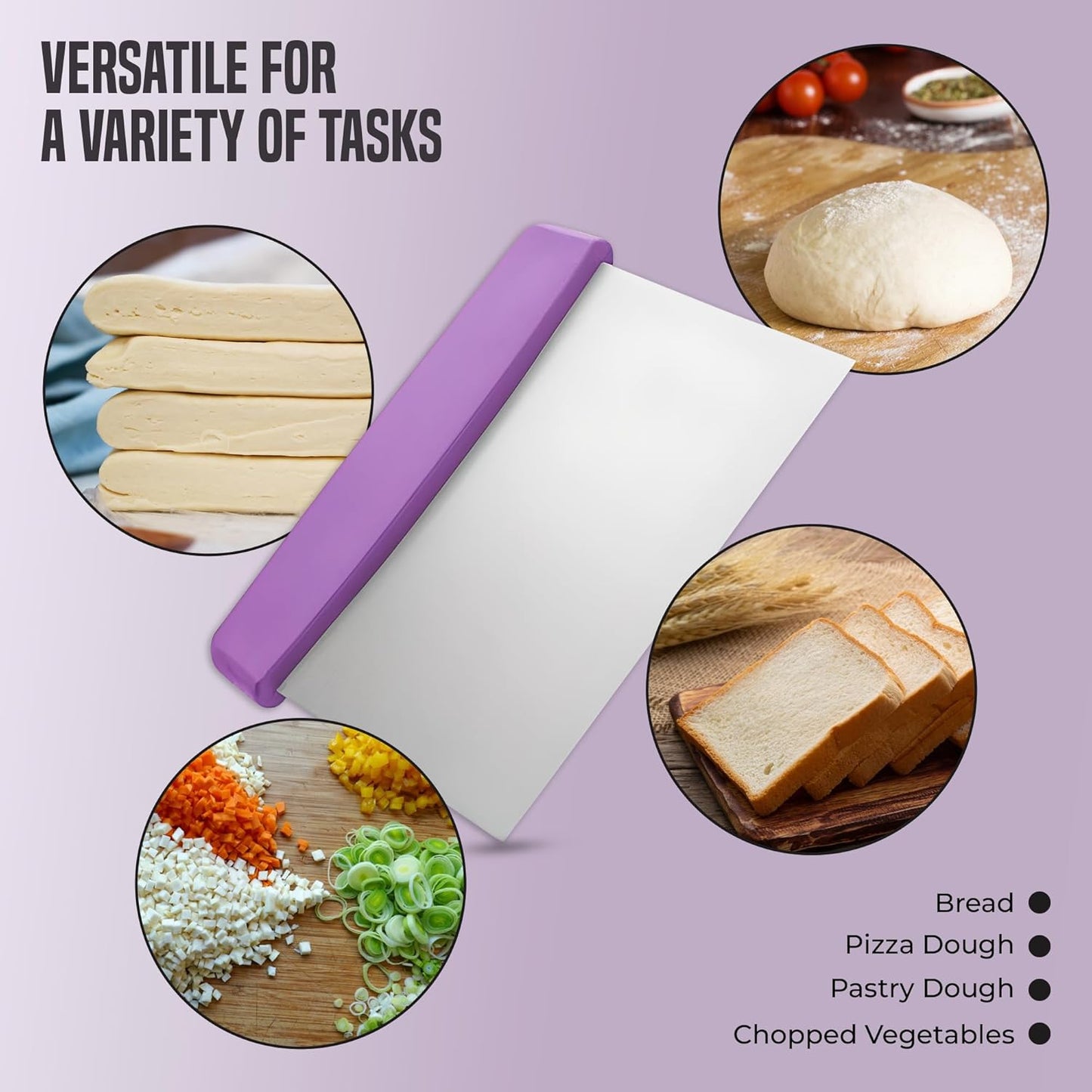 OCS Parts 3-Pack 6" Stainless Steel Dough Cutter and Bench Scraper | White Handle | Cutter for Pizza Dough, Bread, and Pastry Dough | Multipurpose Kitchen Utensil