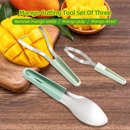3-in-1 Mango Slicer Peeler, Peeler and Pit Remover Tool, Mango Splitter with Micro-Serrated Stainless Steel Blade, Fruit Slicer Cutter Pitter for Watermelon cutter Peach Slicers and More