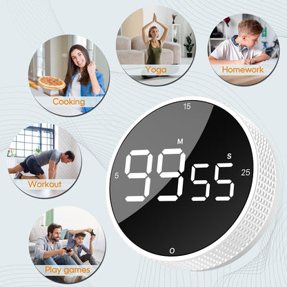 Upgrade Digital Kitchen Timer - Magnetic Countdown Countup Visual Pomodoro Timer with Large LED Display, 3-Preset Times (5, 15, 25), 3 Volume Levels, Ideal for Cooking, Baking and Fitness (1, Black)