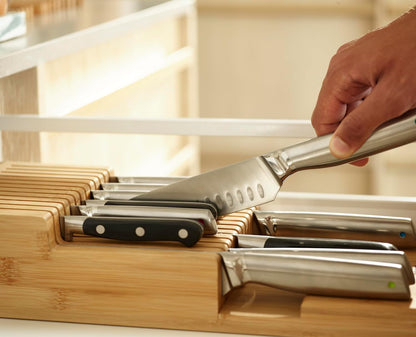 Joseph Joseph DrawerStore Compact Utensil Organizer For Kitchen Drawer Silverware, Flatware Tray, Small, Bamboo