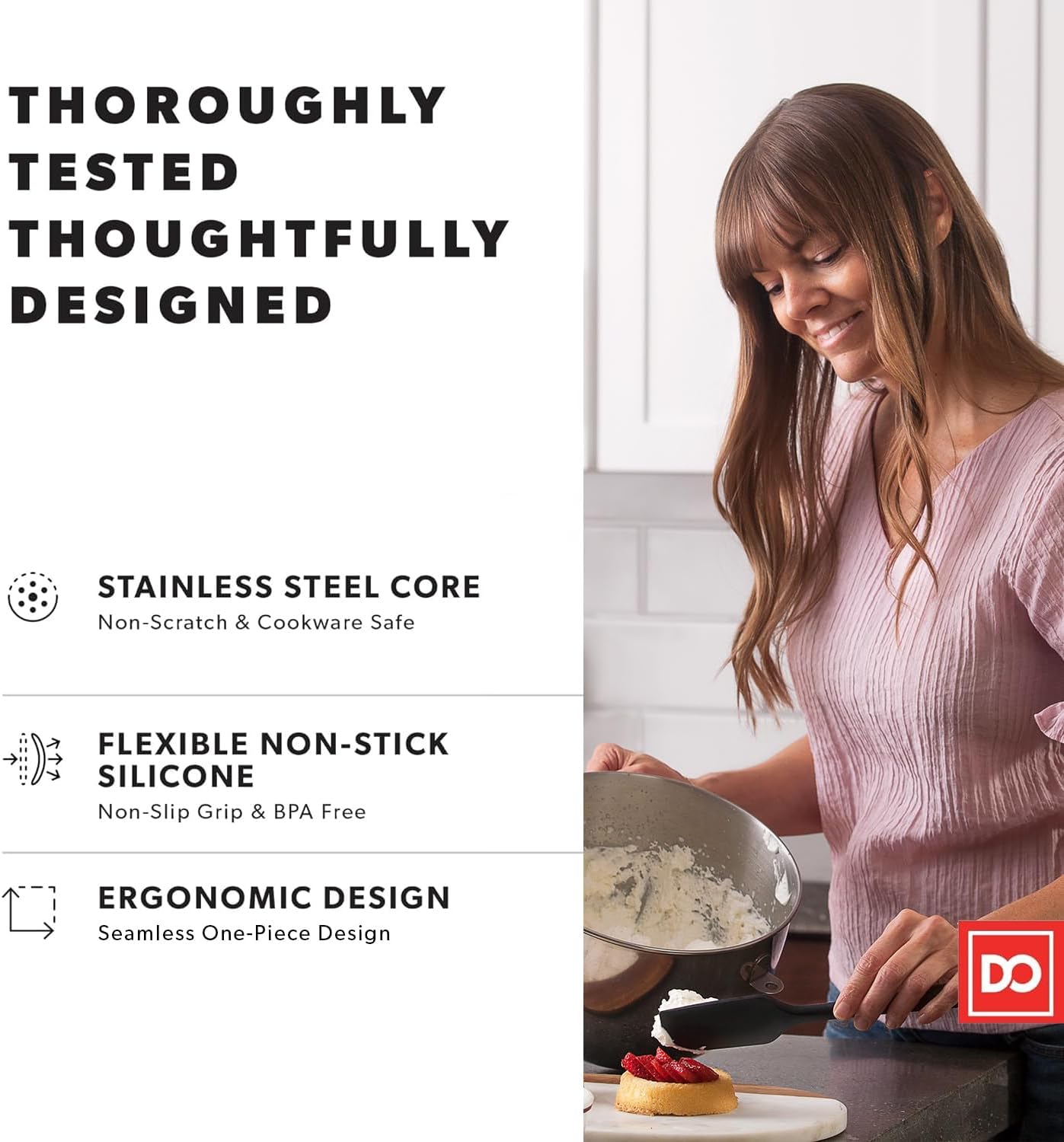 DI ORO Silicone Spatula Set - Rubber Kitchen Spatulas for Baking, Cooking, & Mixing - 600°F Heat-Resistant & BPA Free Silicone Scraper Spatulas for Nonstick Cookware - Dishwasher Safe (3pc, Stone)