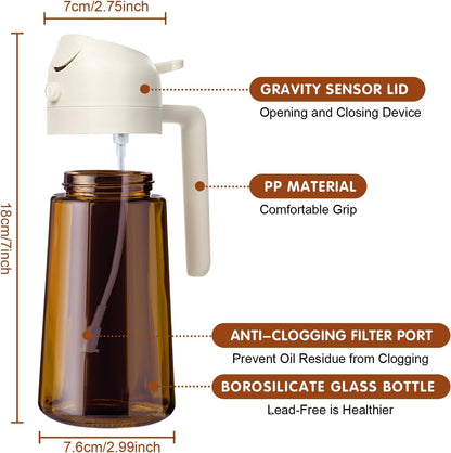 YARRAMATE 2Pcs 16oz/470ml Dark Brown Oil Sprayer for Cooking with Stickers, Food-grade Premium 2 in 1 Olive Oil Dispenser Bottle for Kitchen Gadgets, Air Fryer, Salad, Frying, BBQ (Black&OliveGreen)
