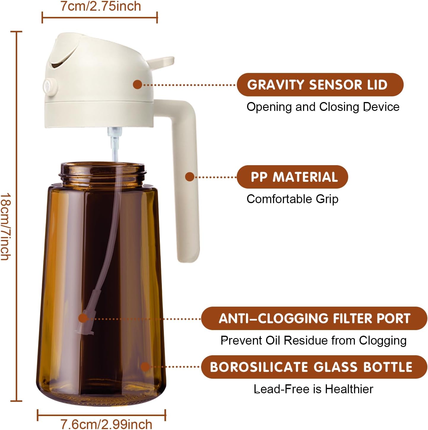 YARRAMATE 16oz/470ml Light Blocking Oil Sprayer for Cooking with Stickers, Food-Grade 2 in 1 Olive Oil Dispenser Bottle for Kitchen, Premium Dark Amber Glass Oil Bottle for Air Fryer, BBQ (Black)