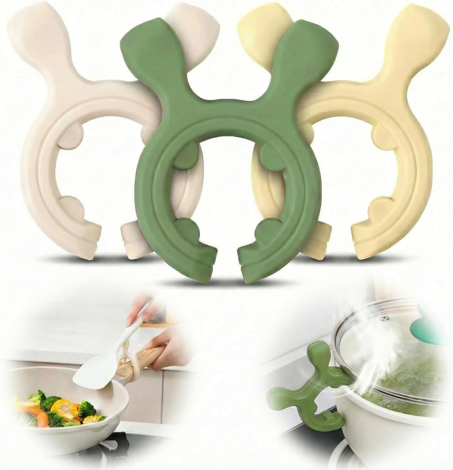 Multifunction Silicone Pot Clip Spoon Holder & Steam Releaser, Heat Resistant Spatula Rest for Pan Edge, Non-Slip Utensil Holder Kitchen Gadget to Prevent Boil Over & Drips