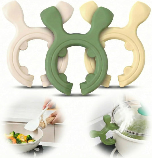Multifunction Silicone Pot Clip Spoon Holder & Steam Releaser, Heat Resistant Spatula Rest for Pan Edge, Non-Slip Utensil Holder Kitchen Gadget to Prevent Boil Over & Drips