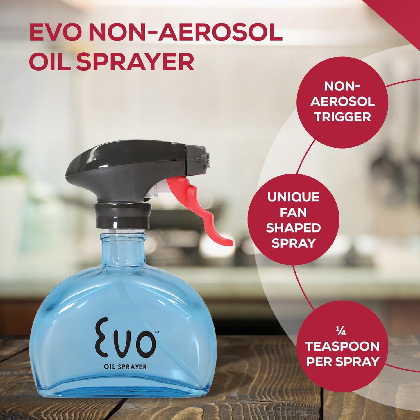 Evo Glass Oil Sprayer, Non-Aerosol For Olive Oil, Cooking Oils And Vinegars, Green, 6-Ounce Capacity, For Grilling, Roasting, Air Frying, Baking And Salad Prep
