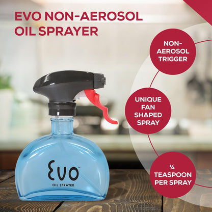 Evo Glass Oil Sprayer, Non-Aerosol For Olive Oil, Cooking Oils And Vinegars, Green, 6-Ounce Capacity, For Grilling, Roasting, Air Frying, Baking And Salad Prep