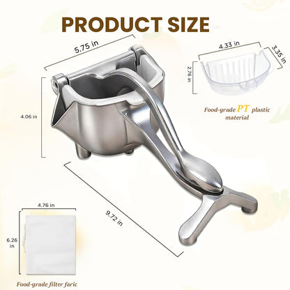 Fruit Juice Squeezer Manual Juicer – 304 Stainless Steel Hand Juicer Juice Press with Metal Filter filter bag, Easy to Use & Clean, Non-Slip Ergonomic Grip, for Lemon, Orange & Citrus