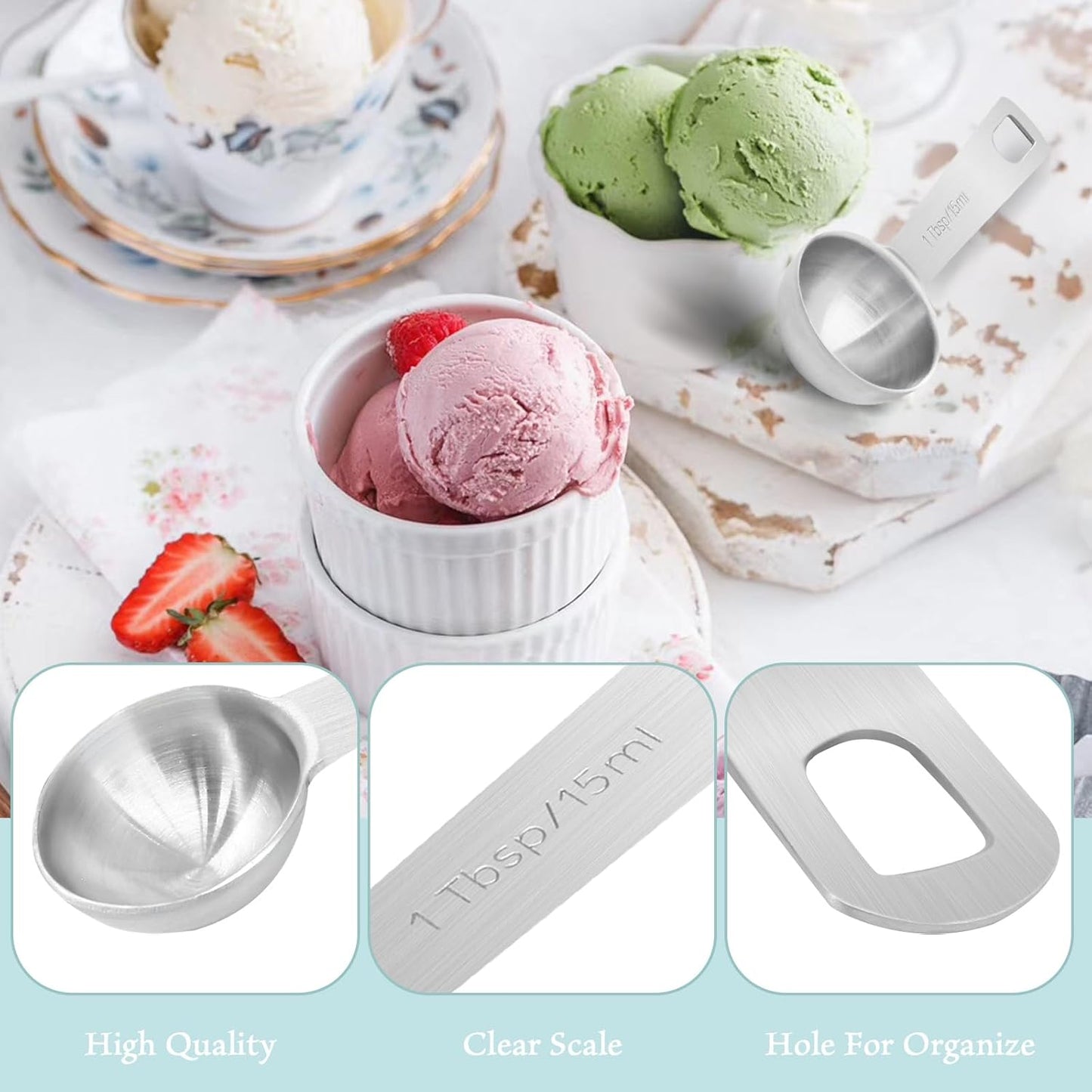 2Pcs 2/3 Tablespoon (2/3 Tbsp | 2 Tsp | 10 Ml | 10 Cc) Stainless Steel Measuring Spoons, 2 Teaspoon Metal Single Measuring Spoon for Measuring Coffee Powder, Grains and Loose Tea