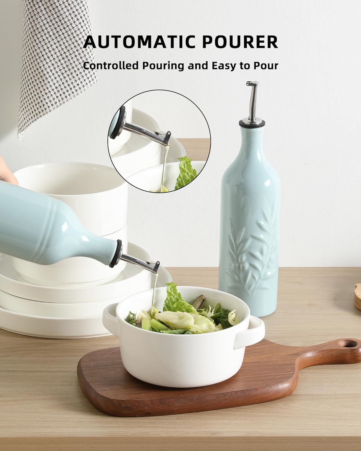 Sweejar Ceramic Olive Oil Dispenser Bottle, Opaque Oil Cruet Protects to Reduce Oxidation, Suitable for Storage Vinegar, Coffee Syrups & Other Liquids, Pack of 1, 15.5 Fl Oz(Beige)