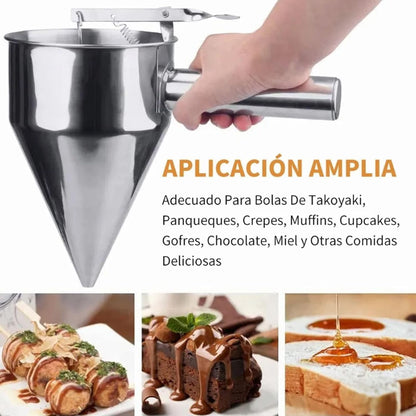 Gavigain Pancake Batter Dispenser, Stainless Steel Funnel Cake Dispenser with Stand Baking Tools for Cake Pancakes Cupcakes Muffins Crepes Waffles Takoyaki