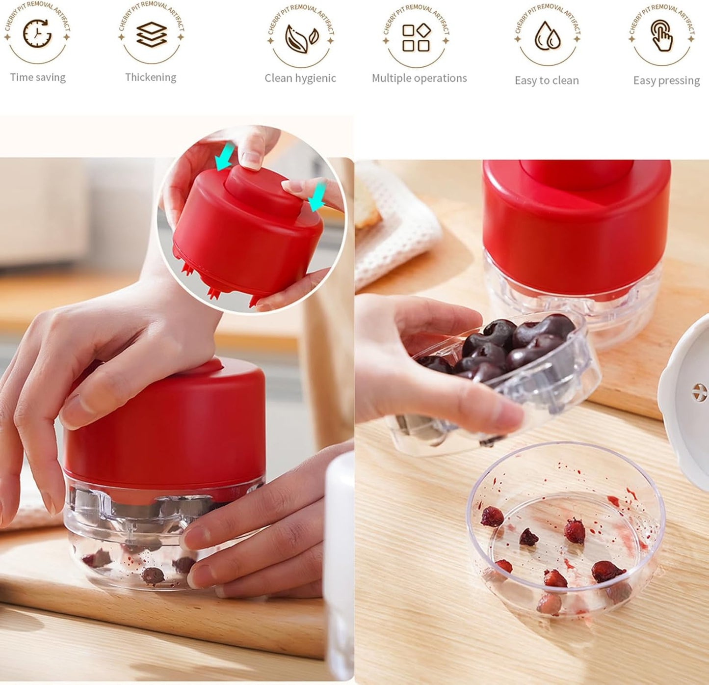 Cherry Pitter Tool - 8 in 1 Multiple Cherry Seed Remover, Cherry Picker Tool with 8 Individual Holes, Red ABS Material Cherry Pitter