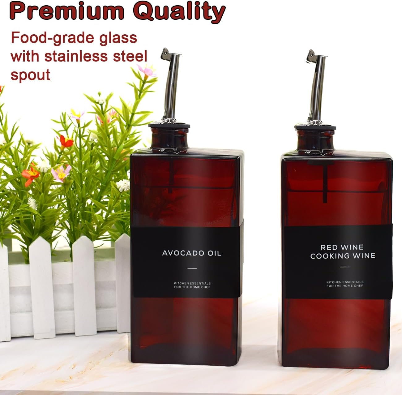 Olive Oil Dispenser Bottle for Kitchen- 16.9oz Oil Bottles UV Protection, Oil and Vinegar Dispenser Set, Drip-Free Pourer, Elegant Kitchen Essential- 16.9oz, Set of 2