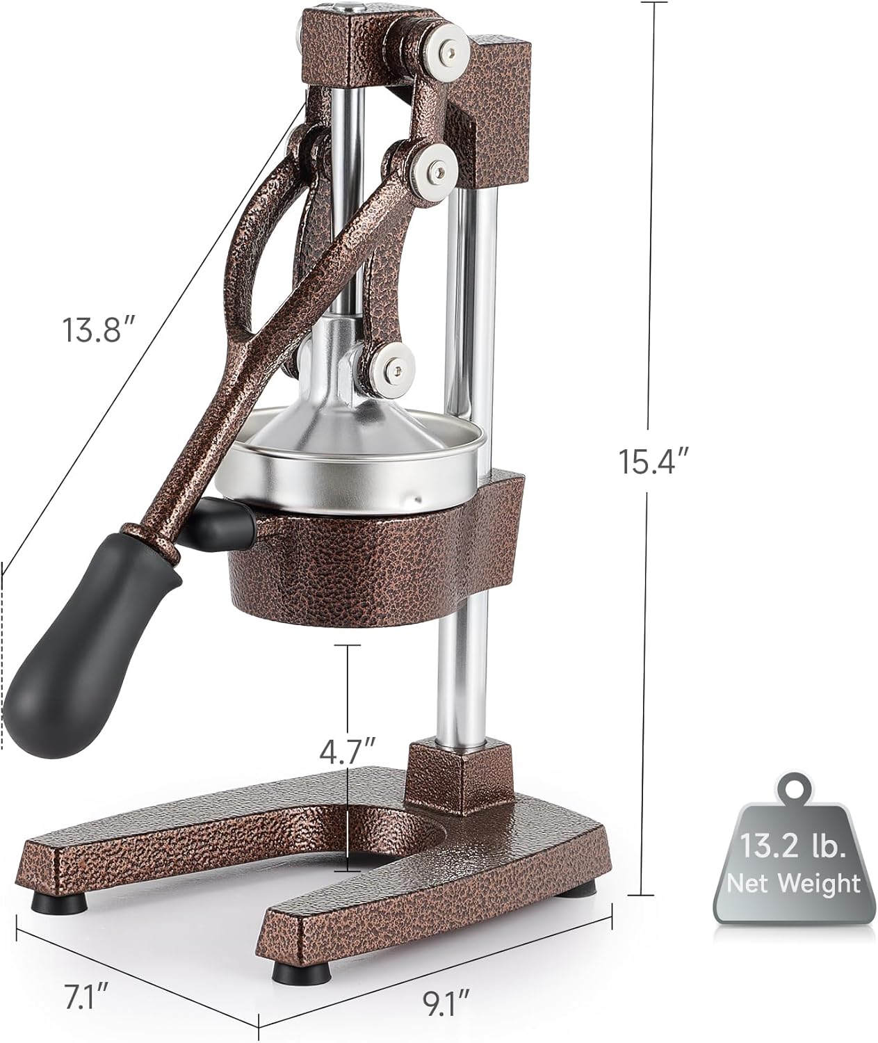 CO-Z Manual Citrus Juicer, Commercial Grade Cast Iron Orange Juicer, Professional Heavy Duty Juice Press with Removable Strainer, Manual Juice Extractor for Orange Lemon Pomegranate Citrus, Black