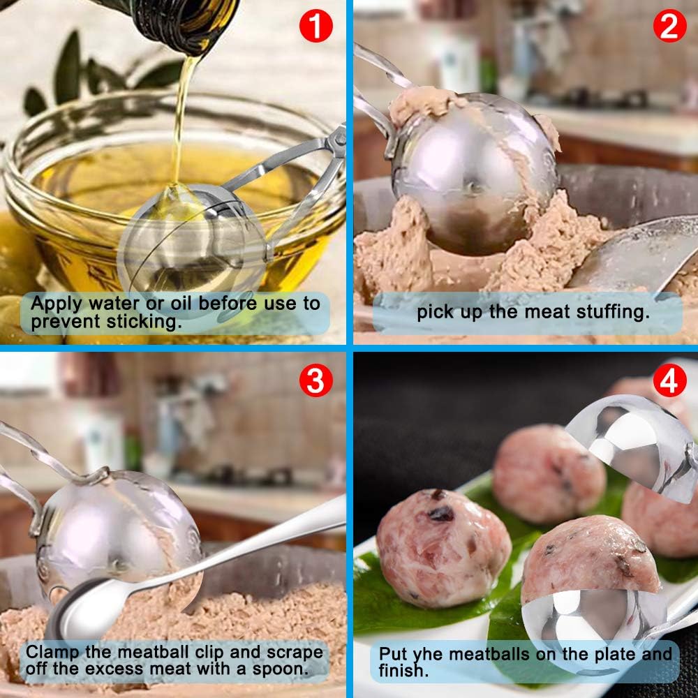 3 Pcs Stainless Steel Meat Ballers, AIFUDA Nonstick Meatball Scoop Ball Maker Ice Tongs for Cake Pop, Ice Cream Scoop, Fruit, Cookie Dough, Melon