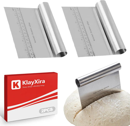 2 Pack Stainless Steel Dough Scraper and Dough Scrapers Set, or Baking Pastry Scraper and Bread Cutter with Measuring Guide - Multipurpose Dough Cutter and Baking Scraper for Kitchen
