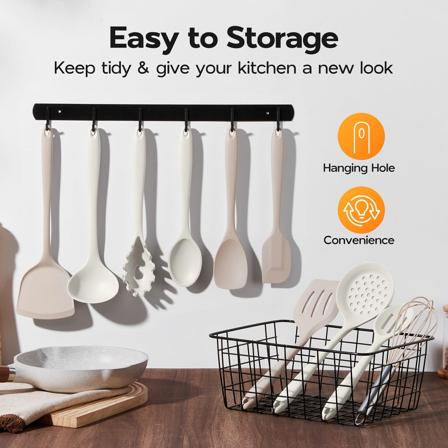 Onader Silicone Cooking Utensils Set of 10, Kitchen Utensils for Nonstick Cookware, Heat Resistant & Nontoxic Spatula Set- Khaki