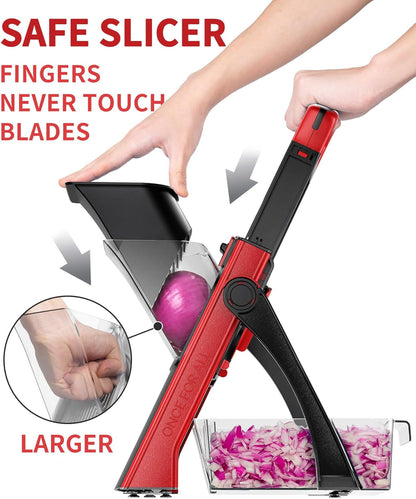 ONCE FOR ALL Upgrade Safe Mandoline Slicer Plus, Adjustable Vegetable Food Chopper Potato Fries French Fry Cutter, Detachable Blade, Kitchen Chopping Artifact, New Kitchen Gift (DarkGray)