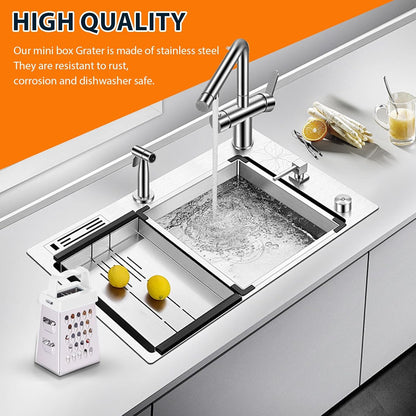 ElevateTech Mini Cheese Grater, 3 Pcs Stainless Steel Box Grater with Handle Professional Cheese Slicer Graters for Kitchen Slicer Cheeses Gingers Vegetable Dishwasher Safe (White)