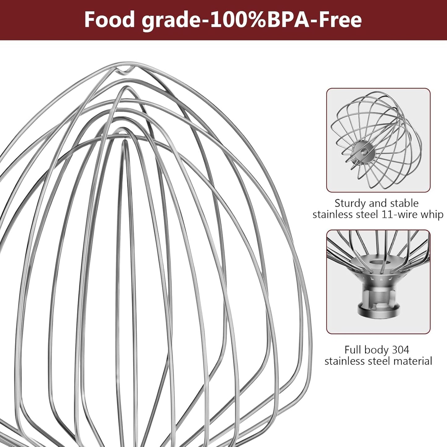 Stand Mixers Accessories 3-Piece Including K45WW Wire Whip & K45DH Dough Hook & K45B Flat Beater fit for Kitchenaid 4.5-5QT Tilt-Head Stand Mixers