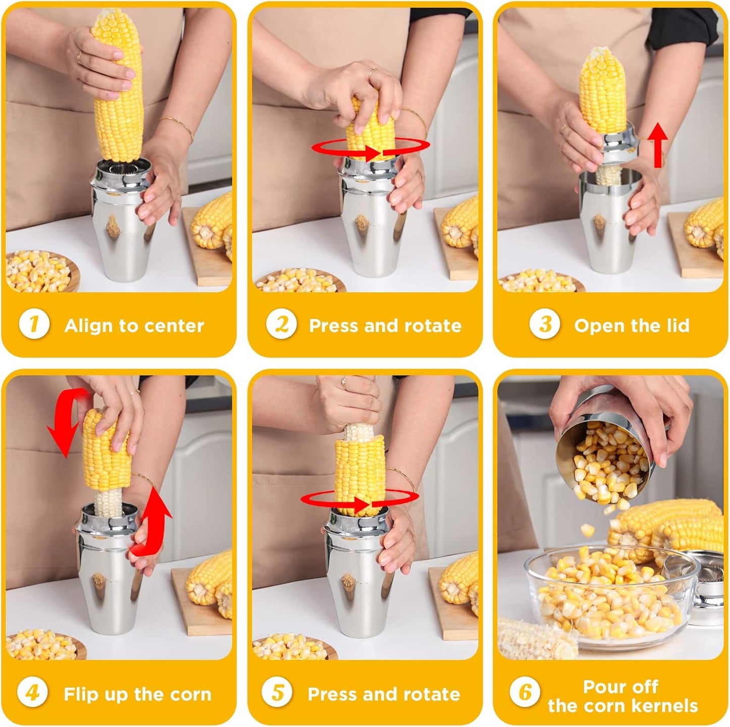 YYP Corn Cutter Peeler, Corn Cob Stripper with Cup [No Splatters or Mess], 304 Stainless Steel Corn on the Cob Remover Kitchen Tool, Corn Kernel Shucker Separator Slicer with Serrated Sharp Blade