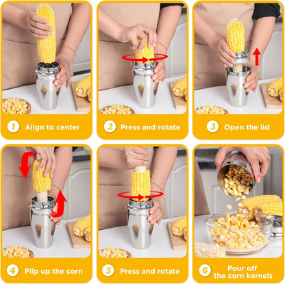 YYP Corn Cutter Peeler, Corn Cob Stripper with Cup [No Splatters or Mess], 304 Stainless Steel Corn on the Cob Remover Kitchen Tool, Corn Kernel Shucker Separator Slicer with Serrated Sharp Blade