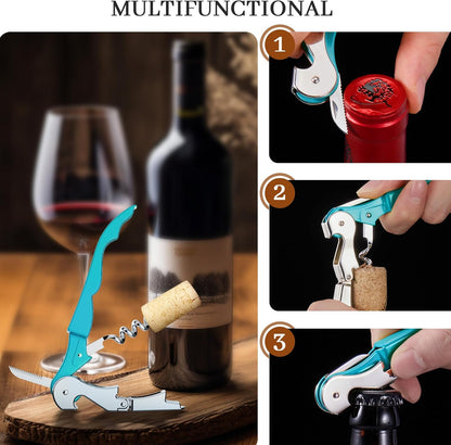 HYZ 2-Pack Wine Opener Waiter Corkscrew, Professional Wine Key for Servers, Bartender, with Foil Cutter, Manual Wine Bottle Opener Double Hinged (Black)