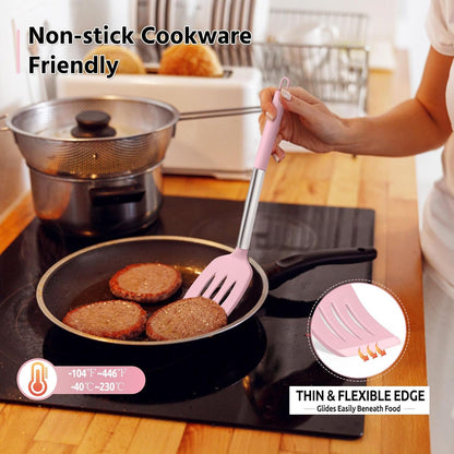 E-far Cooking Utensils Set of 4, Silicone Kitchen Utensils for Non-stick Cookware, Heat Resistant & Non-toxic Slotted Spatula Solid Spoon Turner for Flipping Mixing Serving Basting(Black)