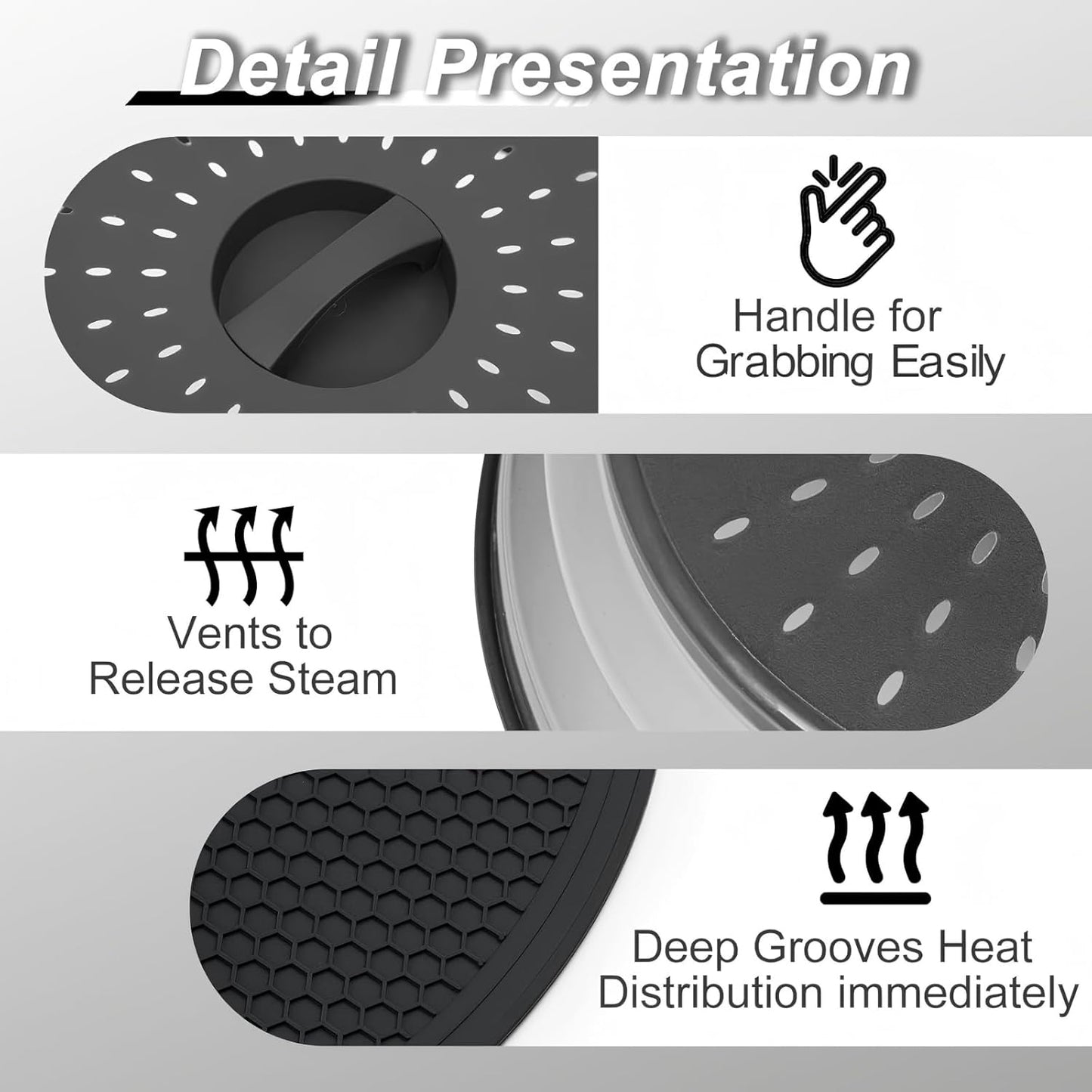 Collapsible Microwave Splatter Cover for Food, Vented Microwave Plate Cover Lid 10.5 inch, BPA-Free Silicone & Plastic, Dishwasher Safe, Multipurpose Colander for Fruit Vegetable, Black