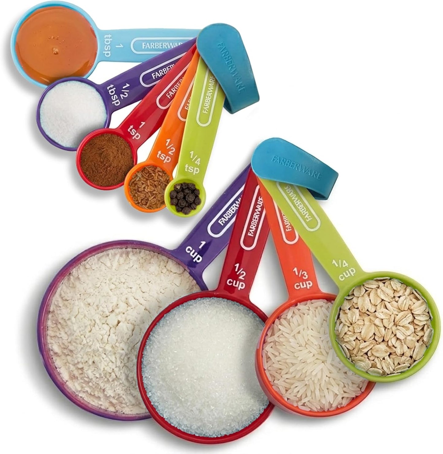 FARBERWARE 5-Piece Measuring Cup Set with Coffee Scoop, Durable Plastic Nesting Measuring Cups with Easy-Read Markings, BPA-Free, Dishwasher Safe