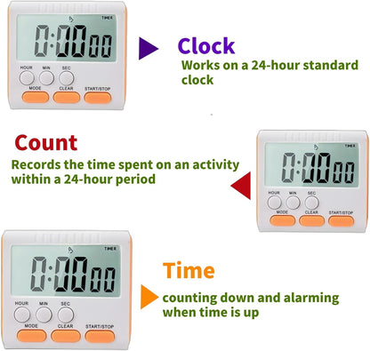 24 Hour Digital Timer Magnetic Kitchen Timer with Clip Large Screen Alarm Clock Refrigerator Magnet for Small Cooking Hour Timers and Home Use Perfect for Fridge and Stove (Orange)