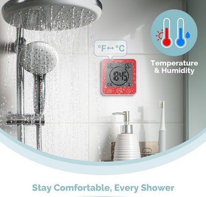 KADAMS Shower Clock Waterproof Bathroom Timer – Digital Wall Clock with Countdown, Magnetic Kitchen Clock with Temperature & Humidity, Suction Cup for Kids Shower Spa Cook Bath (Black)