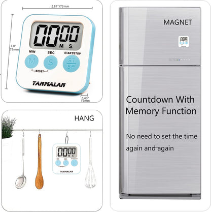 Tanmalan Kitchen Timer for Cooking Loud Alarm, Large Display, Auto Memory Loud Alarm, Large Display,Big Button，for Kids for Teacher Classroom Must Haves,Count Down-up,Easy to use (6.0-Grey)