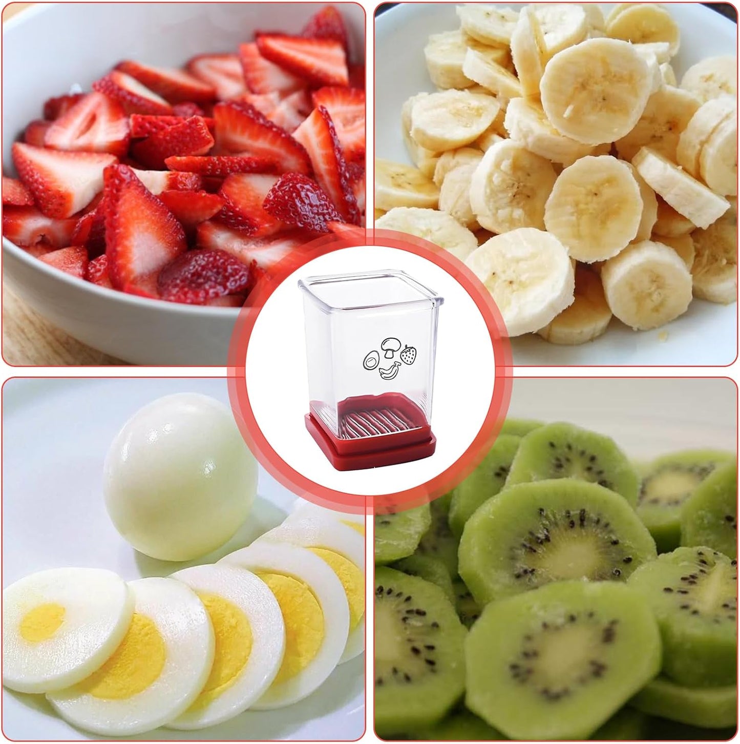 Wanheart Fruit Slicer Cup 2 Pack Stainless Steel Cutter for Strawberry Banana Grape Boiled Egg Compact Kitchen Gadget for Quick Food Prep