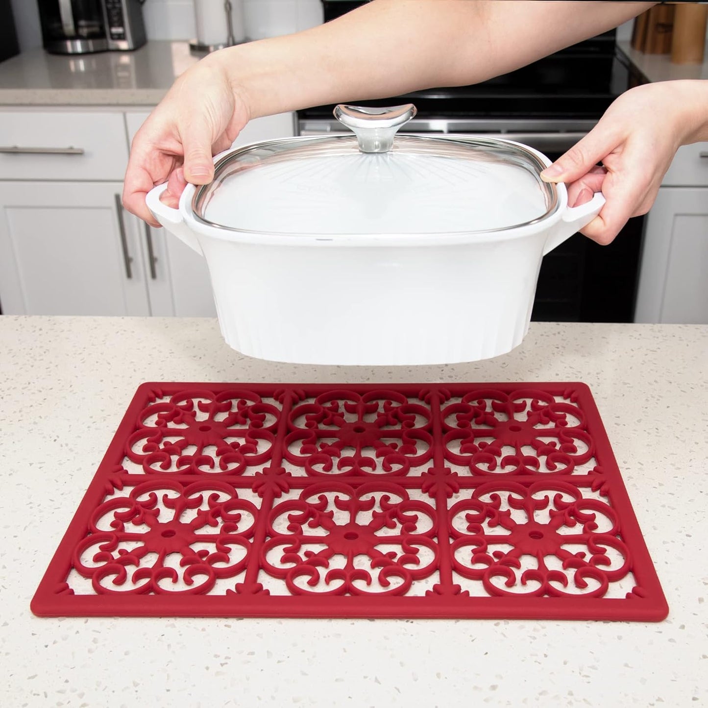 GASARÉ, Extra Large, Thick, Silicone Trivet for Hot Dishes, Pots, and Pans, Heat Resistant Mat for Countertop, Hot Pad for Kitchen, Easy to Clean, 16 x 12 x 3/8 Inches, White
