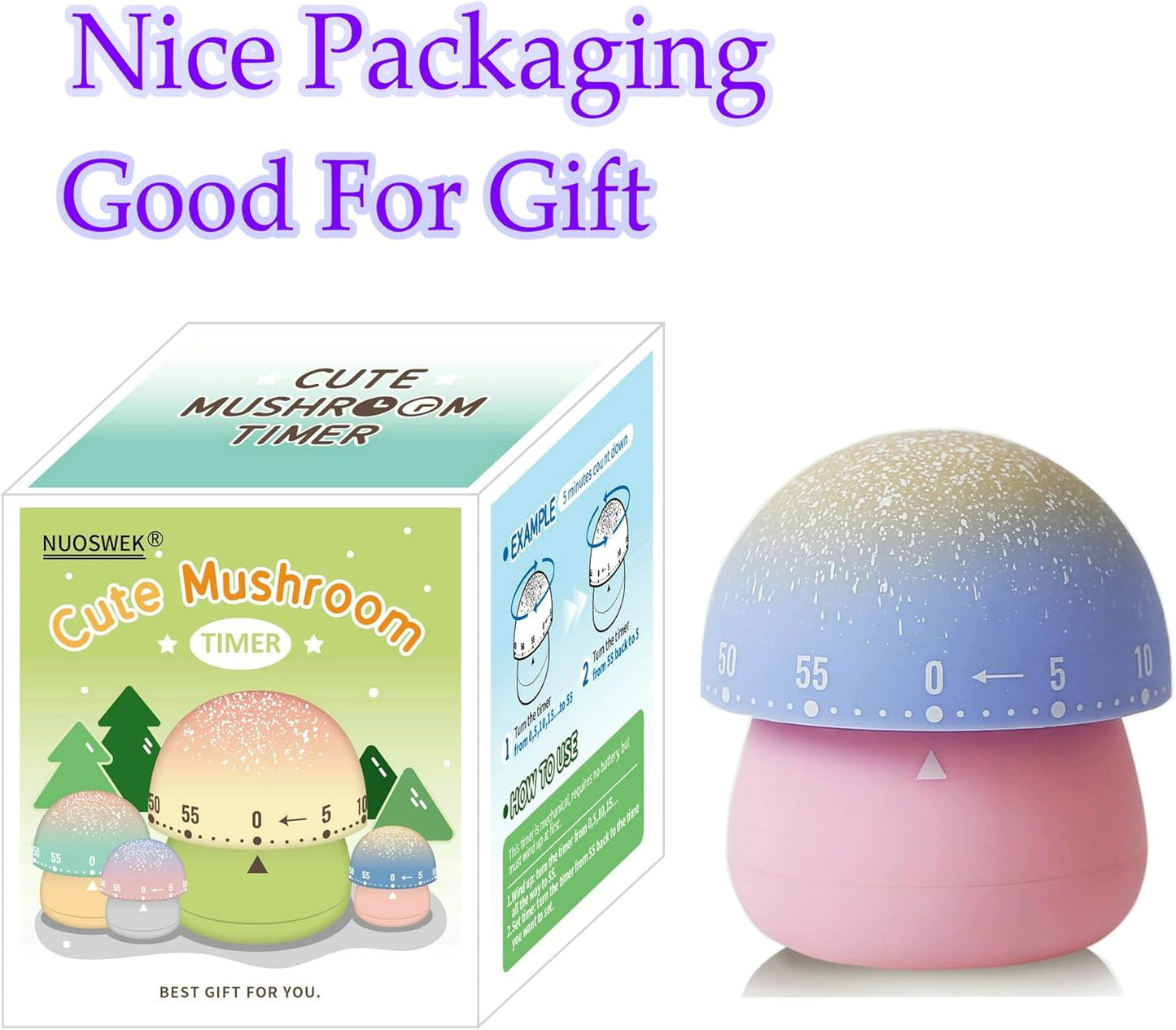 Mechanical Kitchen Timer, Cute Mushroom Timers for Kids, Wind Up 60 Minutes Manual Countdown Timer for Classroom, Home, Study and Cooking (Green Base)