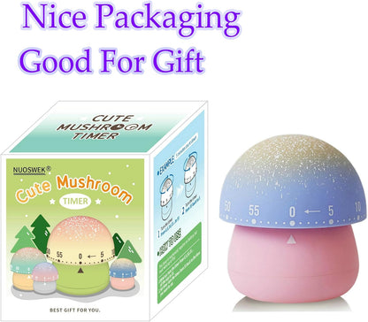 Mechanical Kitchen Timer, Cute Mushroom Timers for Kids, Wind Up 60 Minutes Manual Countdown Timer for Classroom, Home, Study and Cooking (Green Base)