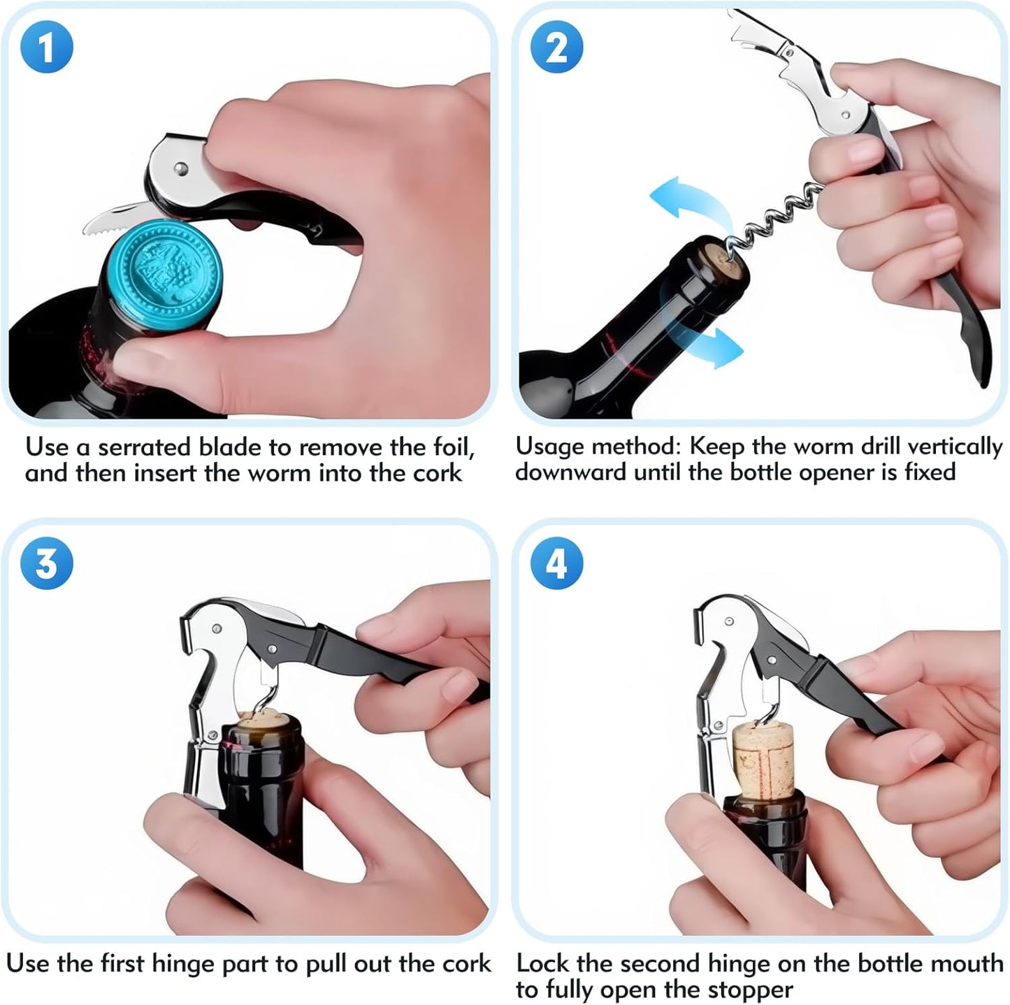 Wine Opener Professional Waiter's Corkscrew Wine Opener Set - Stainless Steel Wine Key with Foil Cutter, Multifunctional Bottle Opener for Wine & Beer