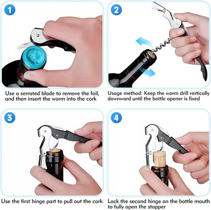 Wine Opener Professional Waiter's Corkscrew Wine Opener Set - Stainless Steel Wine Key with Foil Cutter, Multifunctional Bottle Opener for Wine & Beer