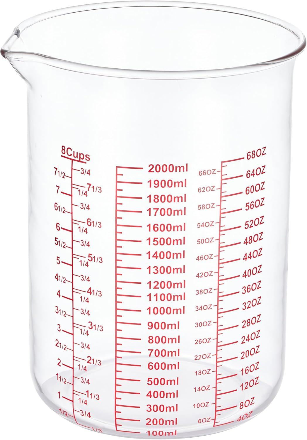 High Borosilicate Glass Measuring Cup-V-Shaped Spout，Glass Measuring Beaker for Kitchen or Restaurant, Easy to Read, 60 ML (2 Oz)-Pack of 2