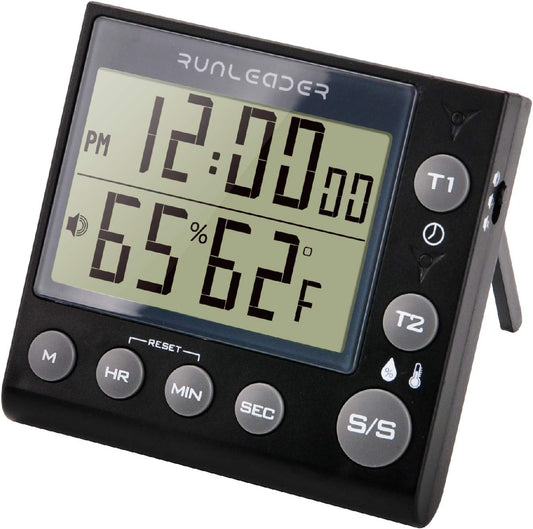 Runleader Digital Kichen Timer,Dual Count-Down & Count-up Tracking, Real-time Clock Display,Temperature and Humidity Record for Cooking Baking BBQ Gym Exam Meeting Personal Care.
