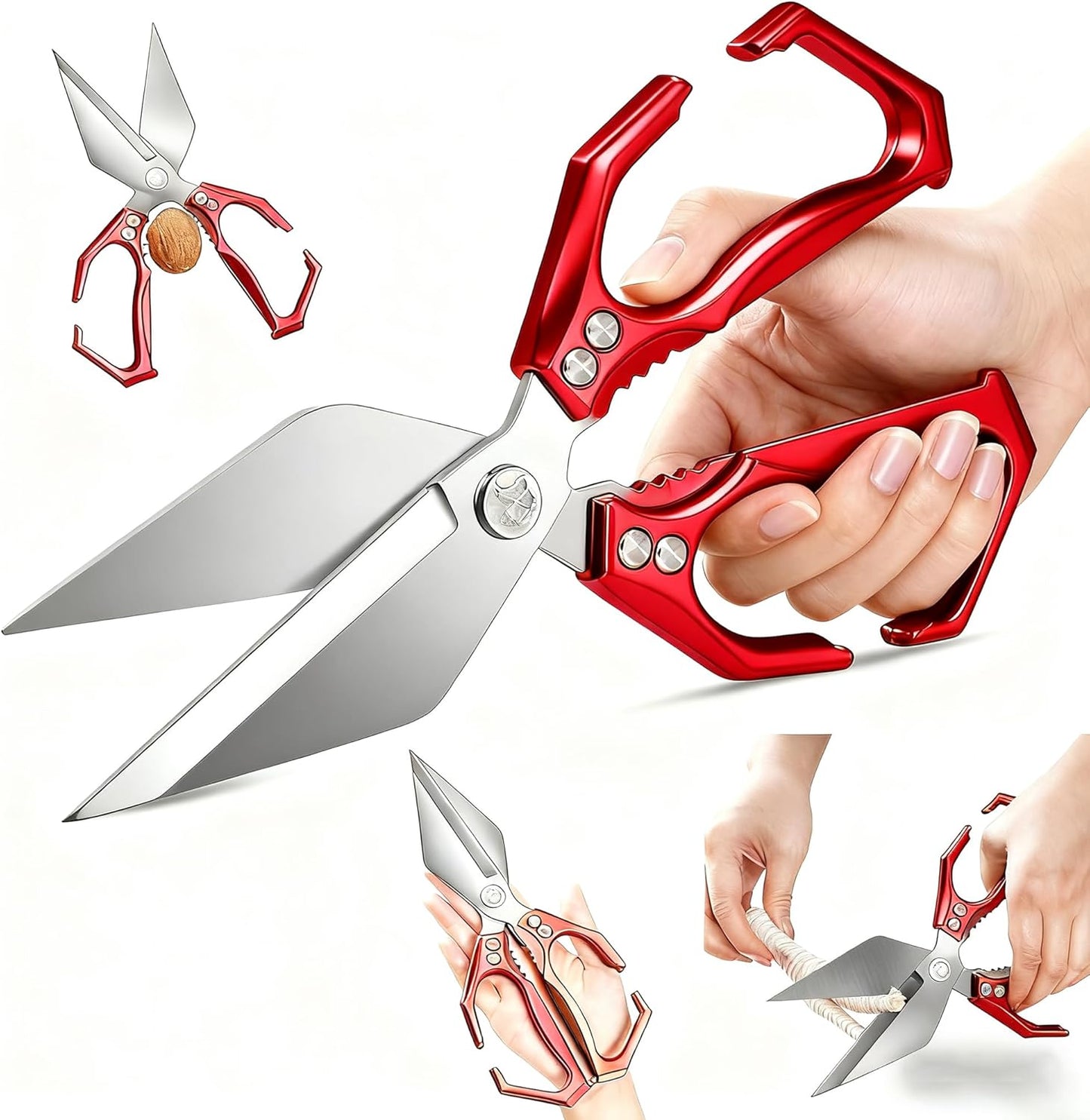Multifunctional Heavy-Duty Kitchen Shears,Ultra Sharp Stainless Steel Poultry Shears,Multipurpose Food Scissors for Chicken, Meat,Fish, Vegetables,Bone Cutting(Silver)