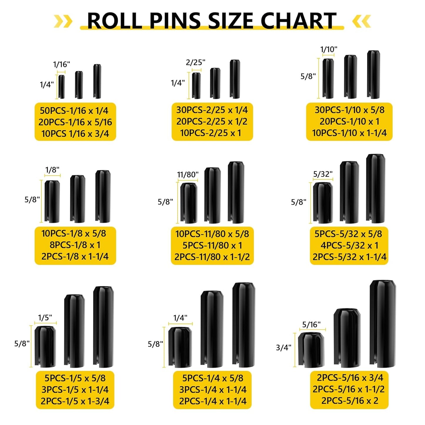 274 Pcs Roll Pin Set, Slotted Metric Roll Pins 65Mn Steel - M1.5 M2 M2.5 M3 M3.5 M4 M5 M6 M8 for Home Automotive Repair