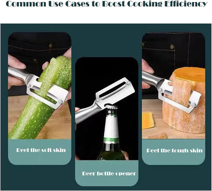 Multifunctional Vegetable Peeler,Zero Flex Peeler with Wooden Handle and Bottle Opener,Stainless Steel Kitchen Tool Suitable for All Kinds Of Vegetables and Fruits(2 PCS)