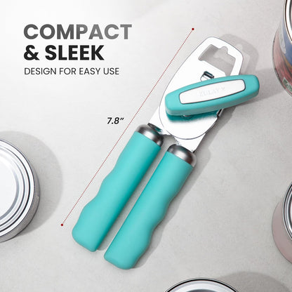Zulay Kitchen Heavy Duty Stainless Steel Can Opener Manual with Bottle Opener - Rust Proof Manual Can Opener With Turn Knob & Comfy Soft Grip Handles - Black
