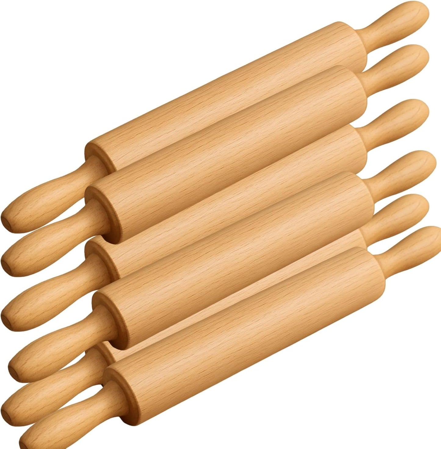 Classic Wooden Rolling Pin for Baking - 17-Inch Natural Beechwood Dough Roller with Easy-Grip Handles - Perfect for Bread, Pizza, Pastries, Cookies - Durable and Lightweight Kitchen Tool