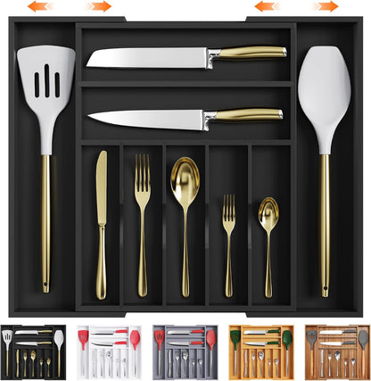 Bellsal Silverware Organizer Kitchen Drawer Organizer Expandable Bamboo Utensil Holder Cutlery Tray for Kitchen Utensil and Flatware Bedroom Office