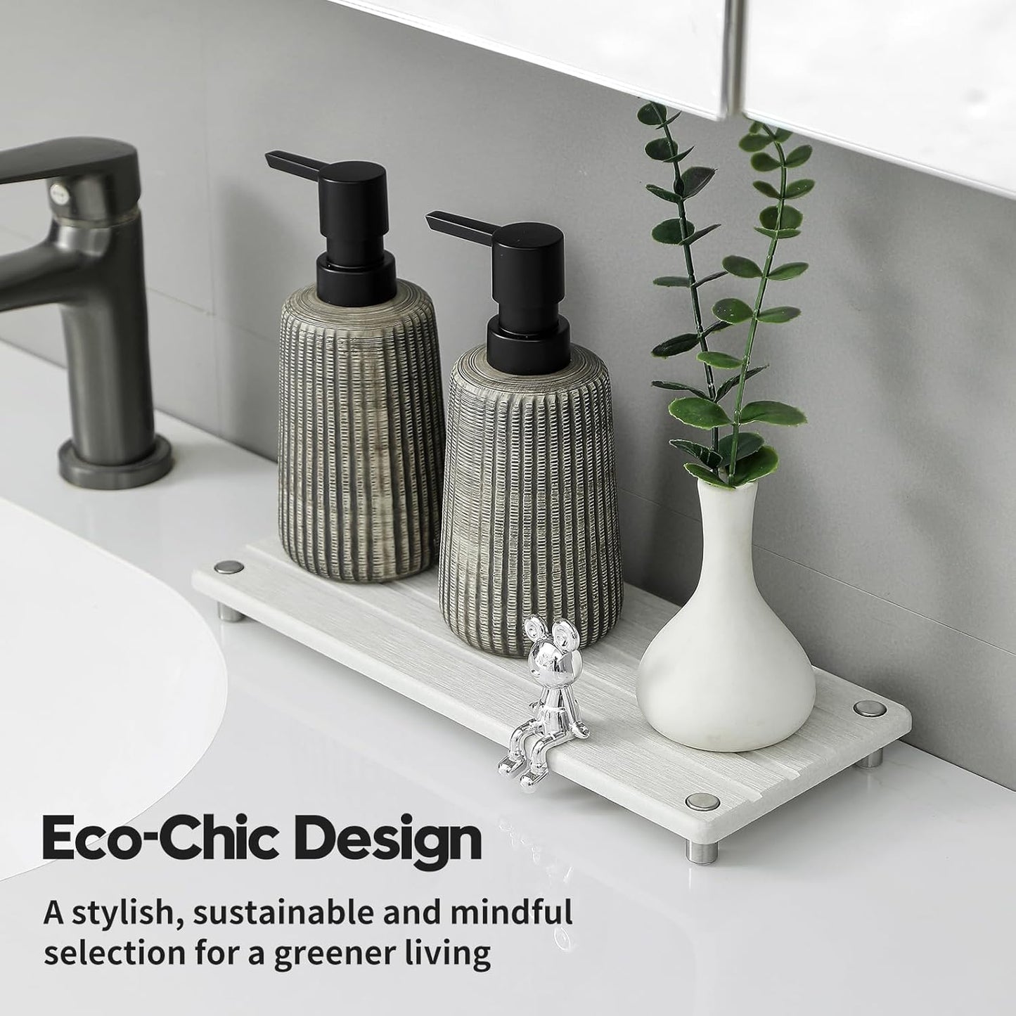 Sink Caddy Kitchen Sink Organizer, Water Absorbing Stone Tray for Sink,Diatomite Bathroom Counter Tray,Faucet Drying Mat Protector Coaster Soap Dish Rack Riser Vanity Dispenser Sponge Holder,10" x 4"