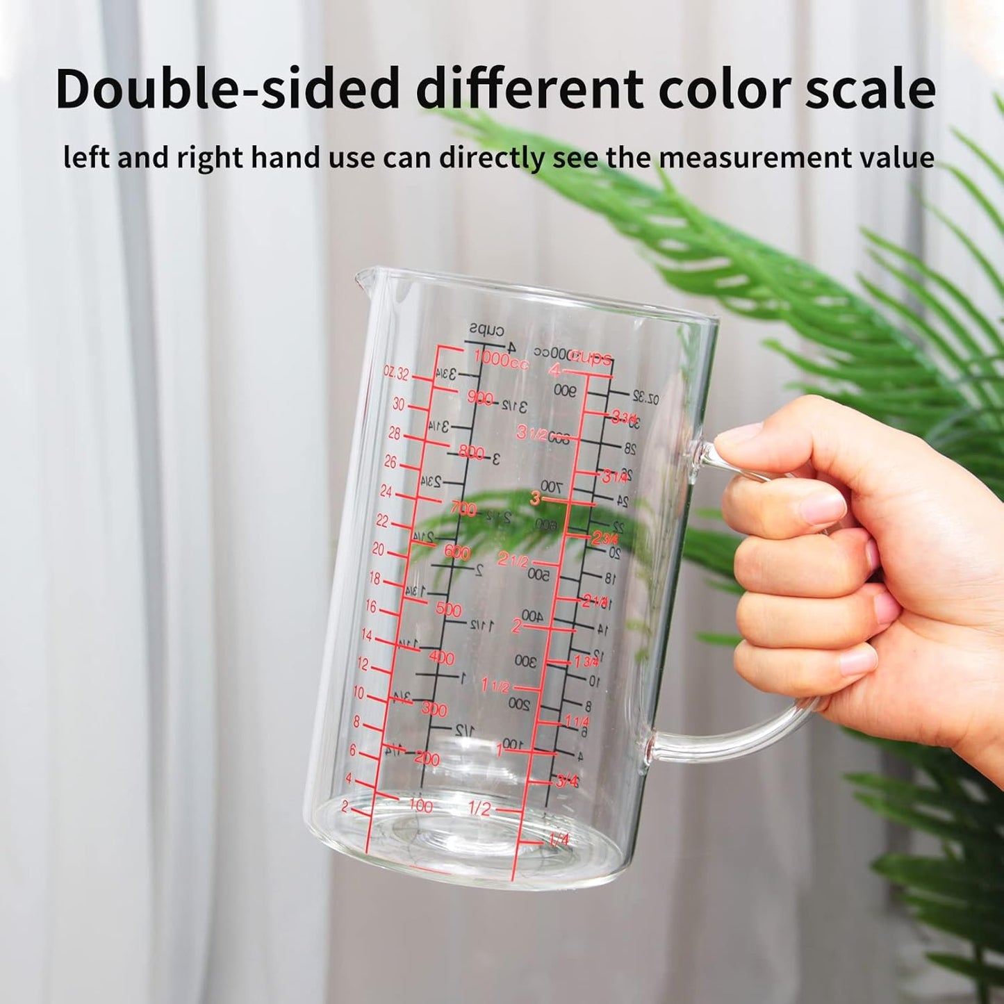 77L Glass Measuring Cup, [Insulated handle, V-Shaped Spout], High Borosilicate Glass Measuring Cup for Kitchen or Restaurant, Easy To Read, 500 ML (0.5 Liter, 2 Cup)