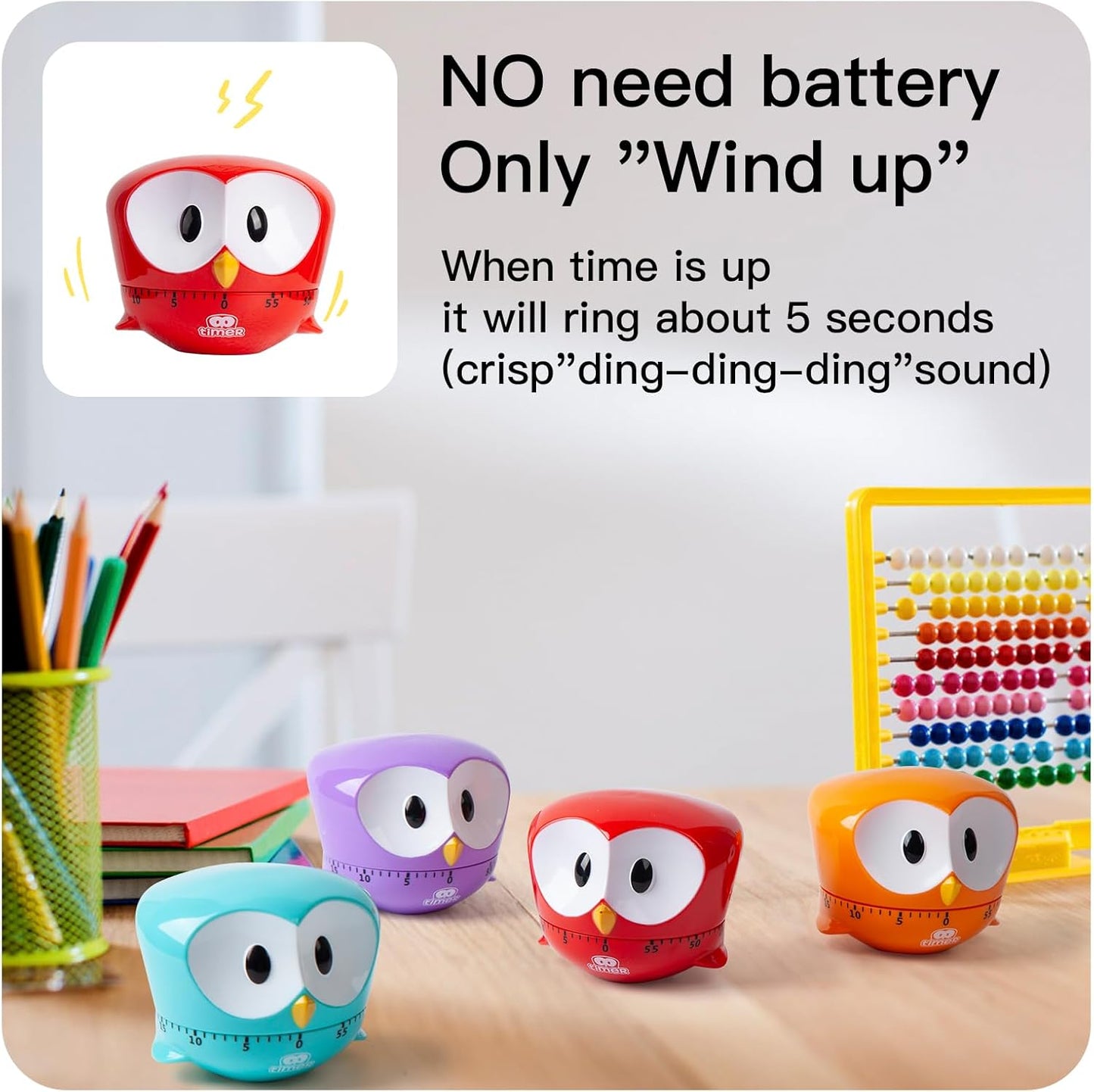 Kitchen Timer, Cute Cartoon Animal Not-Battery Countdown Timer for Banking,Sport,Study (Red)